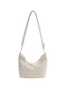 Minimalist beige woven hobo shoulder bag with adjustable golden buckle for summer fashion