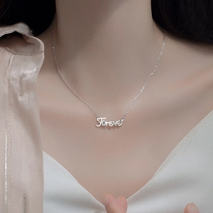 Forever Letter Pendant Necklace Copper Gold Silver Plated Zirconia Inlaid O-Chain Choker Women Daily Dating Jewelry Gift