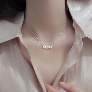 S925 sterling silver Forever letter pendant necklace with sparkling zircon on a thin chain