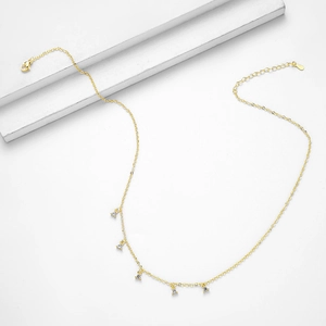 Minimalist 925 sterling silver gold-plated necklace with five sparkling zircon charms