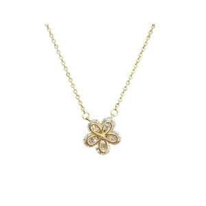 Elegante collana in argento S925 con ciondolo a fiore dorato e intarsio in zircone