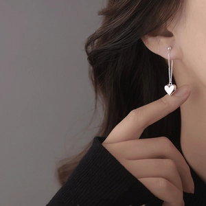 Boucles D'Oreilles Pendantes Cœur À Pompon Cuivre Avec Tige En Argent Sterling 925 Élégant Rétro Doux Bijoux Pour Femme
