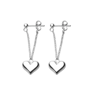 Élégantes boucles d'oreilles cœur en argent S925 avec chaînes métalliques miroir