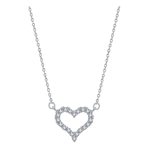 S925 sterling silver heart necklace with pave-set crystals on a delicate chain