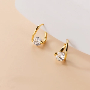 Minimalist S925 silver gold-plated hoop earrings with round-cut sparkling cubic zirconia