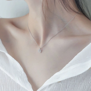 Elegant s925 silver necklace with a sparkling geometric circle pendant on a delicate chain