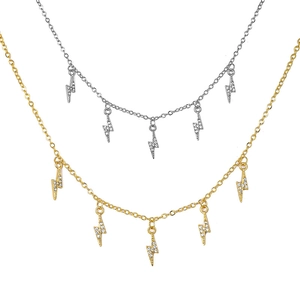 Lightning Bolt Multi Pendant Necklace Copper With Cubic Zirconia Dainty Clavicle Chain Jewelry For Women
