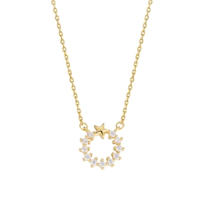 925 silver star and ring necklace with white cubic zirconia on a gold chain