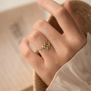 Adjustable Leaf Ring Copper Micro Inlaid Zircon Olive Branch Design Elegant Jewelry For Women