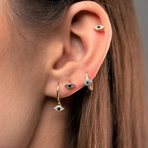 Boucles D'oreilles Créoles Evil Eye Cuivre Zircone Pierre Bleue Mode Bohème Bijoux Style Rétro Exquis Pour Femmes