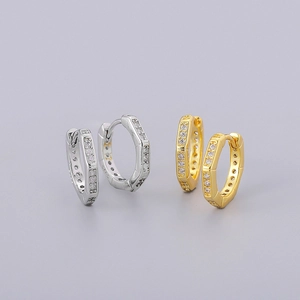 Orecchini esagonali minimalisti in argento S925 con zirconi in finitura oro e argento