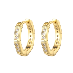 Orecchini huggie esagonali in argento S925 con intarsio di zirconi bianchi