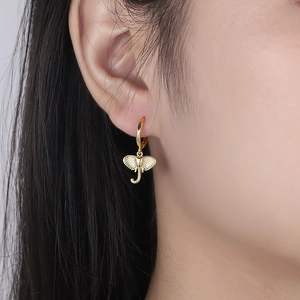 Elephant Hoop Earrings With 925 Sterling Silver Earring Post Copper Animal Pendant Zirconia Dainty Jewelry For Women
