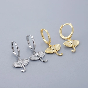 S925 sterling silver elephant drop earrings in silver and gold minimalist finishes