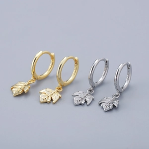 Minimalist S925 sterling silver maple leaf drop earrings in gold and silver finish