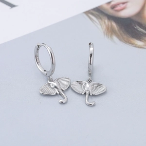 S925 sterling silver elephant drop earrings with minimalist animal dangle design
