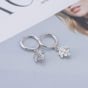 Elegant S925 sterling silver maple leaf drop earrings with sleek hoop design for women