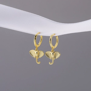 S925 sterling silver gold plated elephant hoop earrings with detailed animal charms