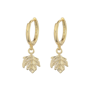 Elegant gold maple leaf hoop earrings made of S925 sterling silver with a hollow design
