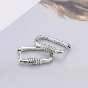 Elegant S925 sterling silver U-shaped hoop earrings with multi-row pavé zircon inlay