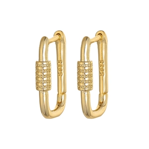 Minimalist gold U-shaped hoop earrings with S925 sterling silver carabiner hook design