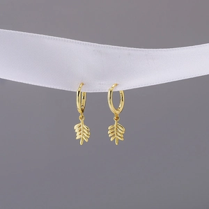 Minimalist S925 sterling silver gold-plated olive leaf hoop earrings for women
