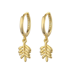 Elegant S925 sterling silver olive leaf drop earrings with a polished golden finish