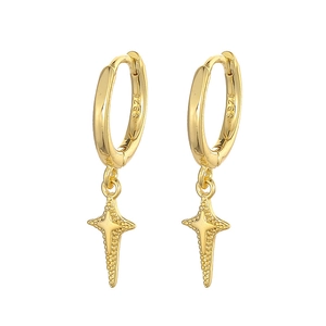 Elegant S925 sterling silver gold-plated hoop earrings with sparkling starburst pendants