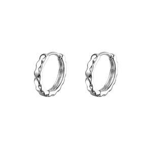 Minimalist silver wave pattern hoop earrings with irregular textured design for women