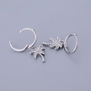 Silver palm tree drop earrings with sparkling cubic zirconia in 18K gold plated finish