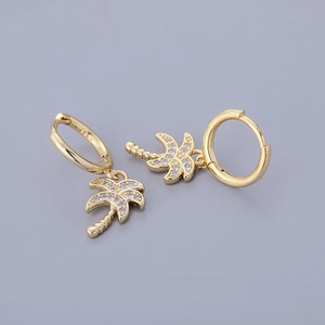 18K gold plated S925 silver palm tree earrings with sparkling zircon for summer vacation