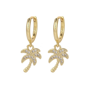 S925 silver 18K gold plated palm tree hoop earrings with sparkling cubic zirconia