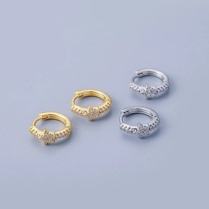 Star Pave Hoop Earrings Copper Cubic Zirconia Minimalist Fashion Small Huggie Jewelry For Women Starry Accessory