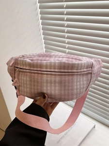 Women Japanese Style Plaid Canvas Waist Bag Fresh Sweet Chest Bag Lightweight Adjustable Crossbody Shoulder Bag Casual Travel Fanny Pack