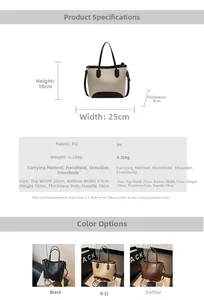 Detailed size specifications for a stylish PU leather bucket bag with dimensions and weight