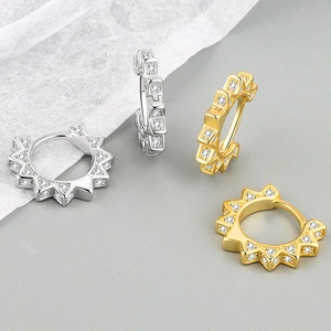 Boucles Oreilles En Cuivre Doré Zircon Géométrique Style Hip Hop Bijoux Fantaisie Pour Femmes