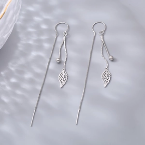 Elegant Hollow Leaf Tassel Ear Line Earrings Long Chain With 925 Sterling Silver Earring Post Minimalist Jewelry