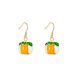 Handmade S925 silver orange persimmon fruit earrings with green leaf details