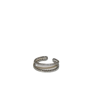 Elegant silver double-layer open ring featuring zircon pave and beaded band design
