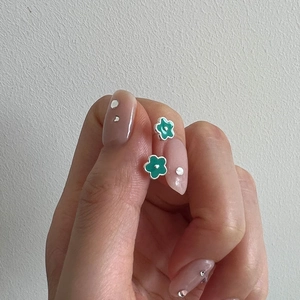 Small Enamel Flower Stud Earrings With Silver Earring Post Copper Base Screw Back Ball Closure Fresh Style For Women