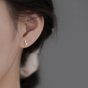 Tulip Stud Earrings With Zircon Copper Floral Minimalist Design Stainless Steel Earring Post For Women Trendy Elegant Jewelry