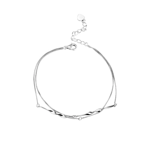 Minimalist S925 sterling silver double-layer Mobius bracelet with box chain and heart charm