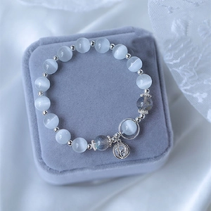 Elegant Cat's Eye Stone Beaded Bracelet With Labradorite Copper Silver Color Hollow Sphere Pendant For Women