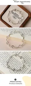 Detailed view of 10mm white crystal beads and S925 silver spacers on a minimalist bracelet