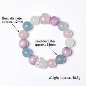 Natural kunzite and aquamarine beaded bracelet with pink star and 12-13mm stones