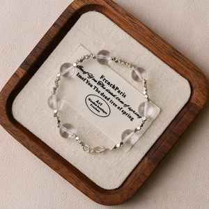 Natural White Crystal Bracelet Round Beads Faceted 925 Sterling Silver Spacer Minimalist Elegant Jewelry For Women Men