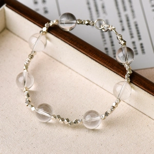 Natural 10mm clear crystal quartz bead bracelet with S925 sterling silver spacers