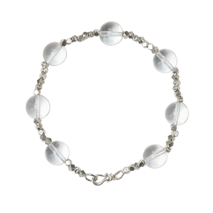 Minimalist 10mm white crystal beaded bracelet with S925 silver spacers and S-hook clasp