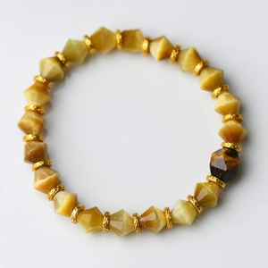 Bracelet En Perles D'Œil De Tigre Doré Naturel Facettes Avec Entretoises En Alliage Style Vintage