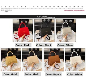 Comparaison détaillée des couleurs du sac à main carré chic avec échelle de taille